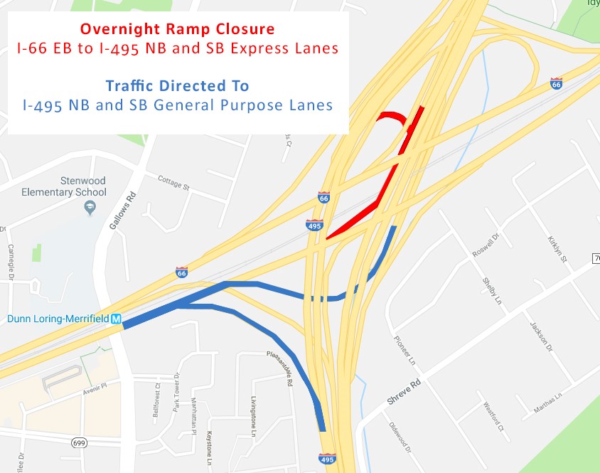 Overnight Ramp Closures On I-66  map