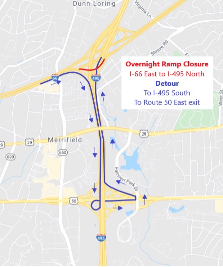 Ramp from I-66 East to I-495 North Map