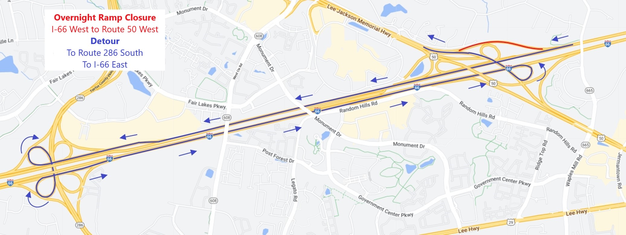 Detour for Ramp from I-66 West to Route 50 West