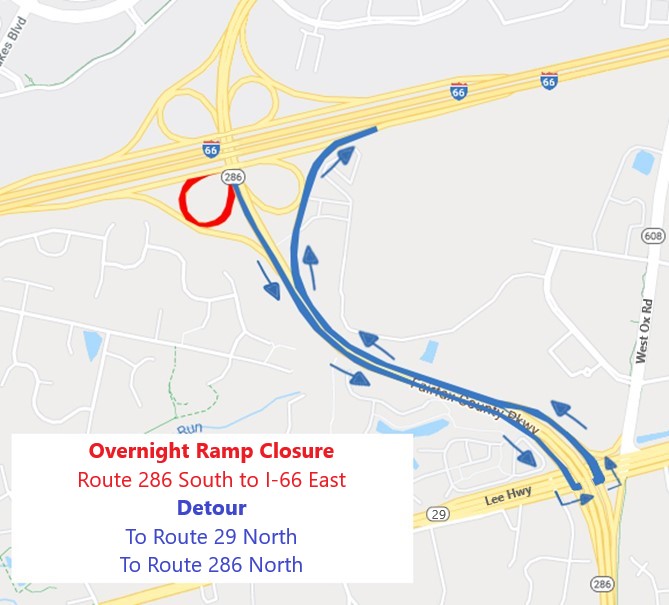 Map showing VA-286S to I-66E detour