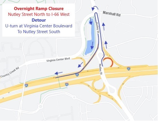 Detour map for ramp closure