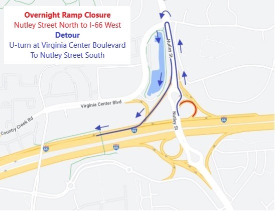 Detour map for closure of ramp.