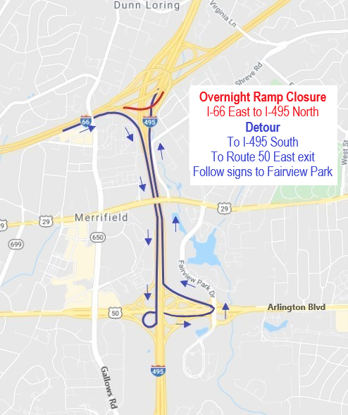 Detour map for ramp closure