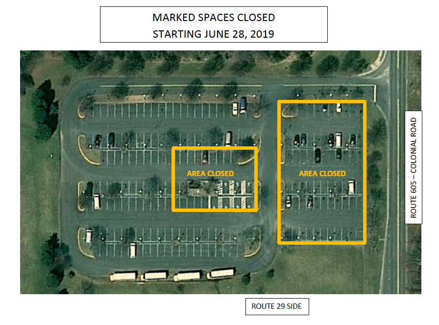 Image of areas to be closed during phase one of expansion of Warrenton Park and Ride